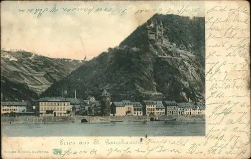 St Goarshausen Panorama mit Burg Kat. Sankt Goarshausen