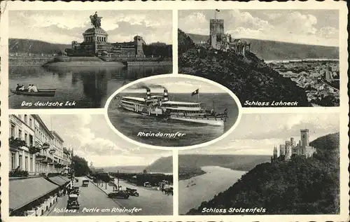 Koblenz Rhein Schloss Lahnecke Stolzenfels Deutsches Eck Rheindampfer Kat. Koblenz