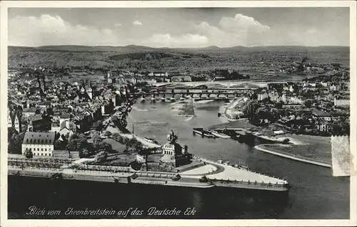 Koblenz Rhein Blick vom Ehrenbreitstein auf Deutsches Eck Kat. Koblenz