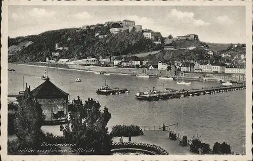 Koblenz Rhein Rheinpanorama mit Ehrenbreitstein Schiffsbruecke Kat. Koblenz