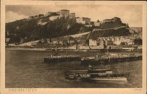 Koblenz Rhein Rheinpanorama mit Ehrenbreitstein Schiffsbruecke Kat. Koblenz