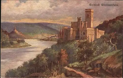 Koblenz Rhein Rheinpanorama mit Schloss Stolzenfels Kuenstlerkarte Kat. Koblenz