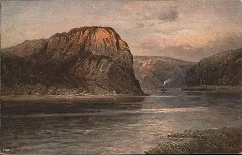 Loreley Lorelei Rheinpanorama mit Felsen Schiff Kuenstlerkarte Kat. Sankt Goarshausen