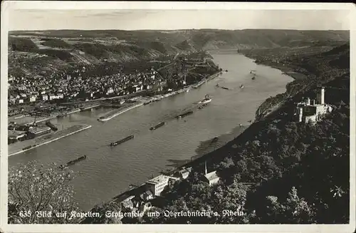 Oberlahnstein Rheinpanorama mit Kapellen Stolzenfels Schiffe Kat. Lahnstein