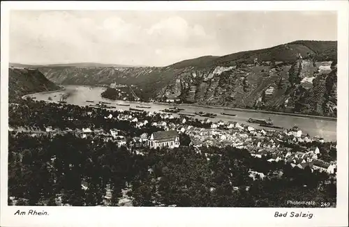 Bad Salzig Rheinpanorama mit Stadt Schiffe Kat. Boppard