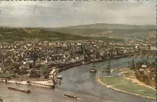 Koblenz Rhein Rheinpanorama mit Deutsches Eck Moselmuendung Kat. Koblenz