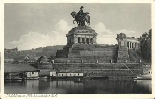 Koblenz Rhein Rheinpanorama mit Deutsches Eck Ritterstandbile Kat. Koblenz