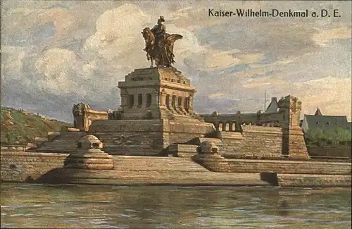 Koblenz Rhein Deutsches Eck Kaiser Wilhelm Denkmal Kuenstlerkarte  Kat. Koblenz
