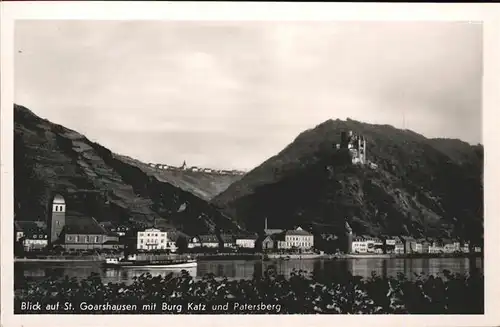 St Goarshausen Rheinpanorama mit Burg Katz und Patersberg Kat. Sankt Goarshausen