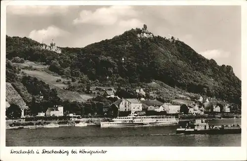 Koenigswinter Rheinpanorama mit Drachenfels und Drachenburg Kat. Koenigswinter