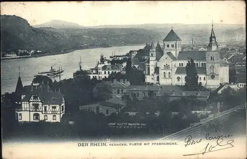 Remagen Rheinpanorama mit Pfarrkirche Kat. Remagen