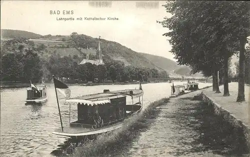 Bad Ems Lahnpartie mit Kirche Boote Kat. Bad Ems