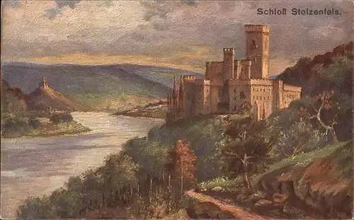 Koblenz Rhein Rheinpanorama mit Schloss Stolzenfels Kuenstlerkarte Kat. Koblenz