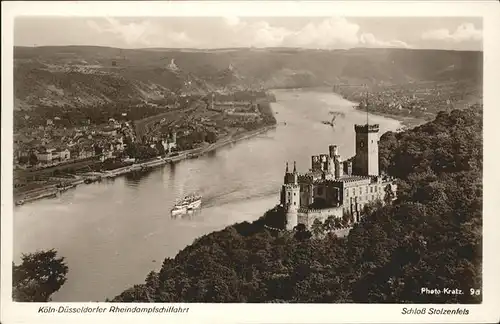 Koblenz Rhein Rheinpanorama mit Schloss Stolzenfels Schiffe Kat. Koblenz