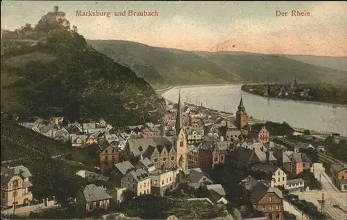 Braubach Rhein Rheinpanorama mit Marksburg / Braubach /Rhein-Lahn-Kreis LKR