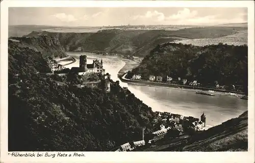 St Goarshausen Rheinpanorama mit Burg Katz Kat. Sankt Goarshausen