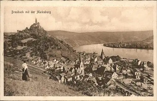 Braubach Rhein Rheinpanorama mit Marksburg / Braubach /Rhein-Lahn-Kreis LKR