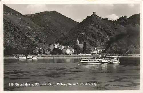 Kamp Bornhofen Rheinpanorama mit feindlichen Bruedern Burg Liebenstein udn Sterrenberg Kat. Kamp Bornhofen