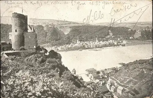 St Goar Rheinpanorama mi Burg Katz und St. Goarshausen Kat. Sankt Goar