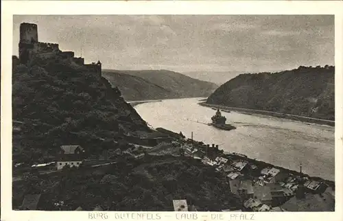Kaub Rheinpanorama mit Burg Gutenfels und Pfalz Kat. Kaub