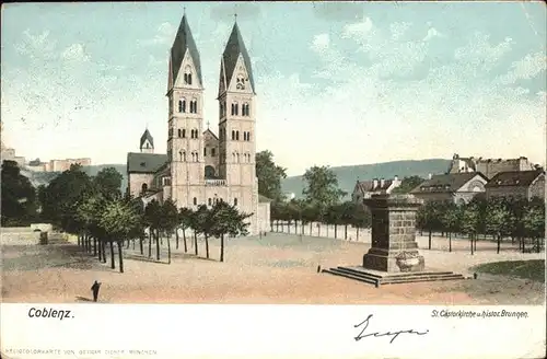 Koblenz Rhein St. Castorkirche und historischer Brunne Kat. Koblenz