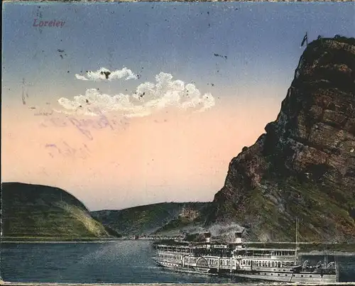 Loreley Lorelei Rheinpanorama mit Felsen Schiff Kat. Sankt Goarshausen