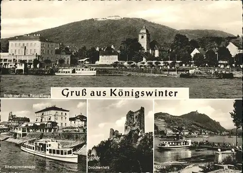 Koenigswinter Rheinpanorama mit Petersberg Drachenfels Faehre Kat. Koenigswinter