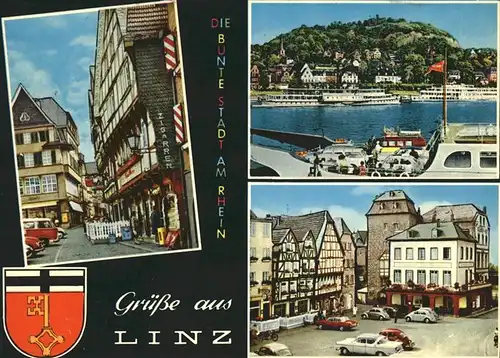 Linz Rhein Ansichten Autos Schiffe Wappen Kat. Linz am Rhein