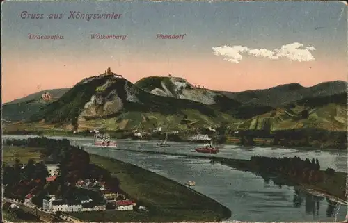 Koenigswinter Rheinpanorama mit Drachenfels Wolkenburg Rhoendorf Kat. Koenigswinter
