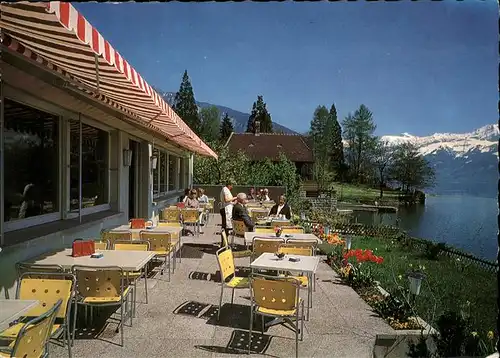 Gunten Tea Room "Zur Muehle" Terrasse Thunersee Alpenpanorama Kat. Gunten