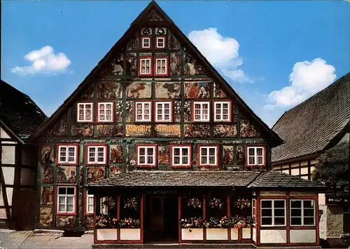 Schwalenberg Gasthof Kuenstlerklause anno 1801 Fassadenmalerei Friedrich Eicke Kat. Schieder Schwalenberg