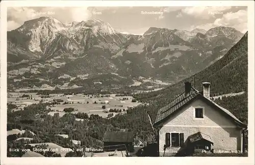 Schoenau Koenigssee Panorama Blick vom Soeldenkoepfl Alpenpanorama Berchtesgadener Alpen Kat. Schoenau a.Koenigssee