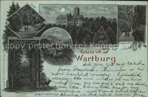 Wartburg Eisenach Wartburg Drachenfels Mariental Hohe Sonne bei Nacht Kat. Eisenach