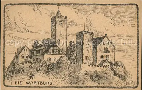 Wartburg Eisenach Wartburg Kuenstlerkarte Bleistiftzeichnung H.Uhlmann Kat. Eisenach