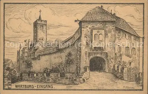 Wartburg Eisenach Wartburg Eingang Kuenstlerkarte Bleistiftzeichnung H.Uhlmann Kat. Eisenach