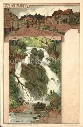Tambach Dietharz Panorama Spitter Wasserfall Kuenstlerkarte Kat. Tambach Dietharz