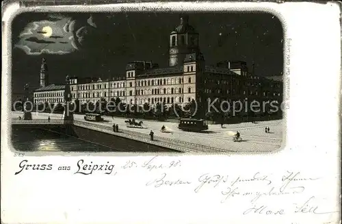 Leipzig Schloss Pleissenberg bei Nacht Kat. Leipzig