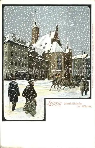 Leipzig Matthaeuskirche im Winter Kuenstlerkarte Kat. Leipzig