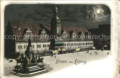 Leipzig Rathaus und Siegesdenkmal bei Nacht Kat. Leipzig