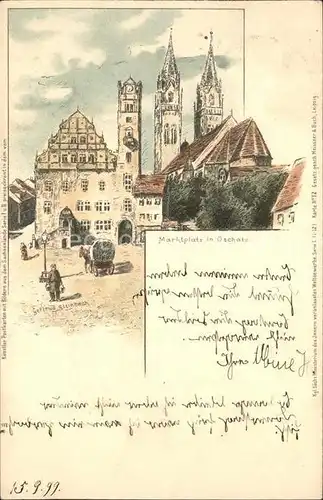 Oschatz Marktplatz mit Kirche Kat. Oschatz