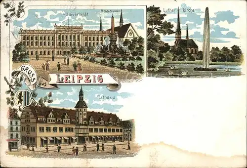 Leipzig Universitaet Mendebrunnen Lutherkirche Rathaus Kat. Leipzig