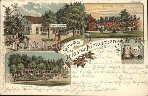 Grimma Kloster Nimbschen Restaurant Garten Portraits Luther und Catharina v Bora Kat. Grimma