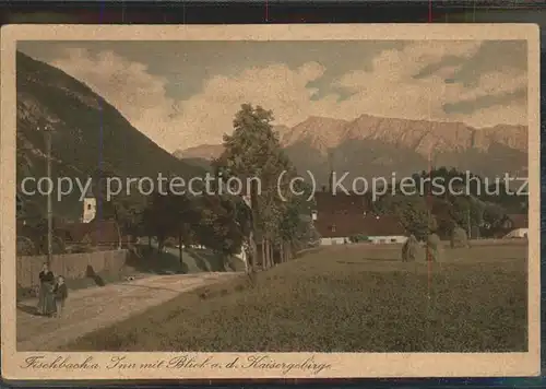 Fischbach Inn Teilansicht Blick nach dem Kaisergebirge Kat. Flintsbach a.Inn