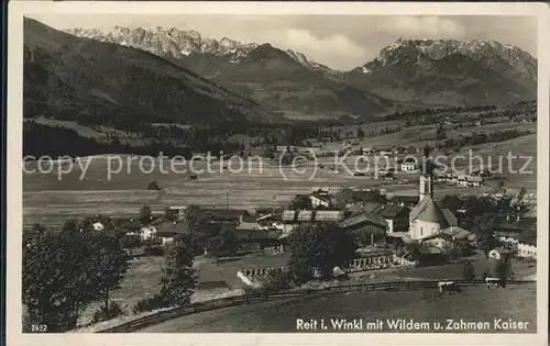 Reit Winkl Panorama Wilder Kaiser und Zahmer Kaiser Kirche Kat. Reit im Winkl