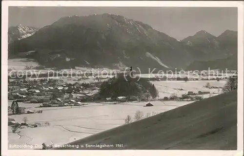 Ruhpolding Panorama mit Rauschberg und Sonntagshorn Chiemgauer Alpen im Winter Kat. Ruhpolding