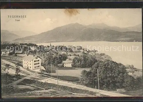 Tegernsee Totalansicht mit Alpenpanorama Eisenbahn Kat. Tegernsee
