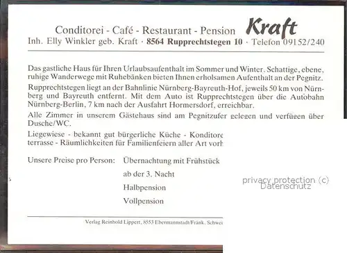 Rupprechtstegen Konditorei u.Restaurant Pension Kraft Kat. Hartenstein