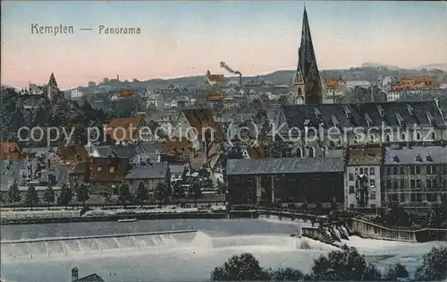 Kempten Panorama mit Fluss Kirche Kat. Kempten (Allgaeu)