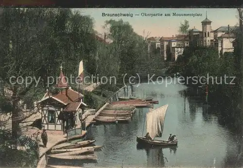 Braunschweig Okerpartie am Monumentplatz Ruderboote Kat. Braunschweig