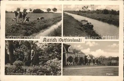 Aurich Ostfriesland Kanal Kuehe Markt Denkmal Kat. Aurich